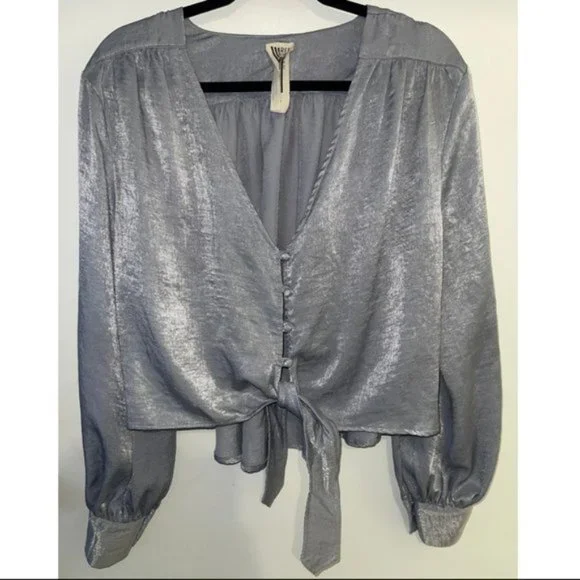 Free People Party Crasher Long Sleeve Top, Sky Blue, Size XS - Picture 2 of 6